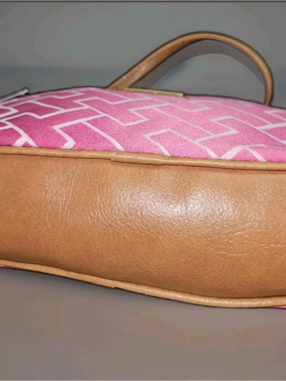 Tommy Hilfiger Pink Monogram Crossbody with Tan Trim